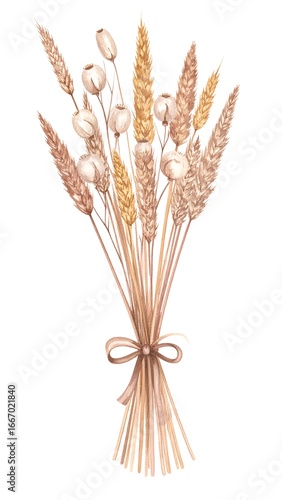 Pastel bouquet of dried grasses and seed pods