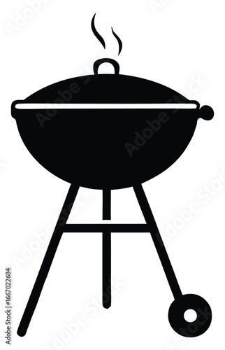 Classic charcoal grill with lid and smoke icon perfect for barbeque party