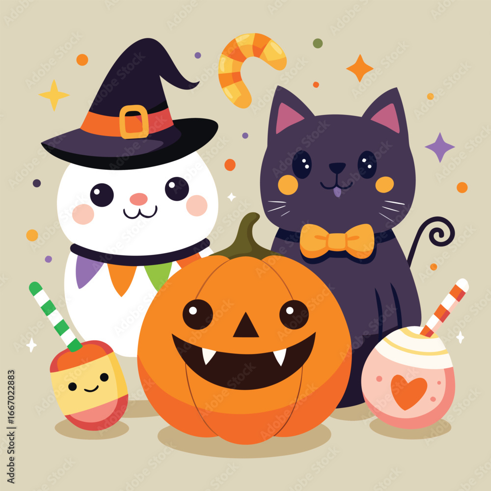 Fototapeta premium Charming watercolor illustration of halloween elements perfect for festive designs and decorations