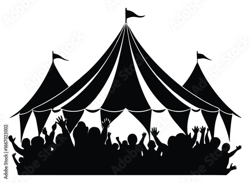 Crowd of People Silhouetted Under a Circus Tent Having a Good Time