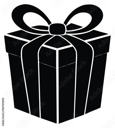 Elegant Black Gift Box with White Ribbon and Bow Illustration Design