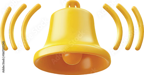 Golden Bell Ringing with Yellow Sound Waves on Transparent Background vector illustration