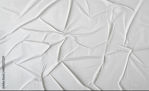 Abstract textured background of crumpled white paper with deep shadows and highlights