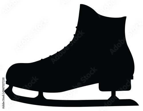 Figure Skating Silhouette of Ice Skate Boot Blade and Laces Isolated