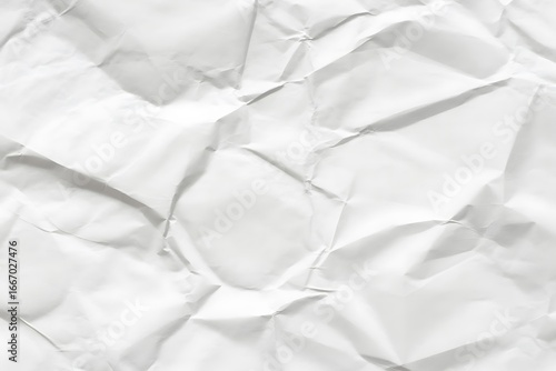 Close up of crumpled white paper texture with deep shadows and highlights