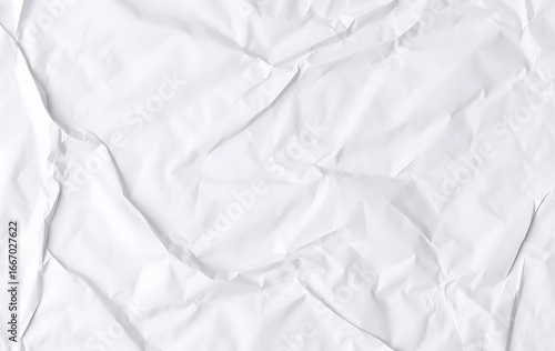 Close up of crumpled white paper texture with soft shadows and highlights