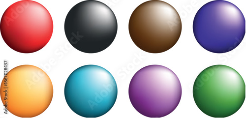 Glossy 3D Button Vector Set – Colorful Round Glass Icons Collection for Web and App Design – Shiny Sphere Circles in Yellow, Green, Orange – Internet Symbol Shape Illustration Pack