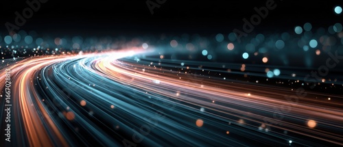 IoT Traffic Management : Segmented data highways directing different device signals through glowing network corridors
