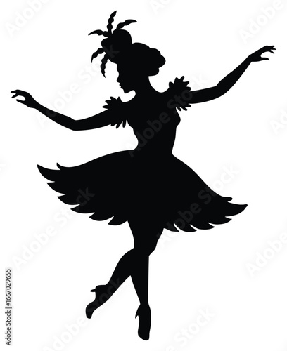 Silhouette of a Ballerina Dancing Gracefully in a Tutu and Pointe Shoes