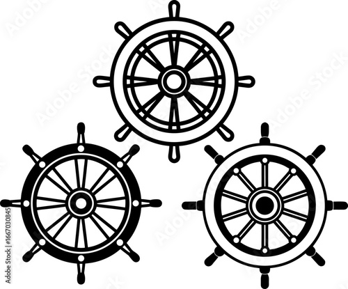 Ship wheel set, Set of ship wheel, ship wheel collection, Vector of ship wheel, ship wheels silhouette, ship wheels isolated on white background