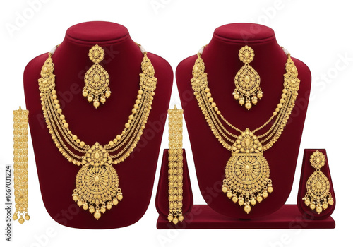 Elegant gold jewelry set on transparent background