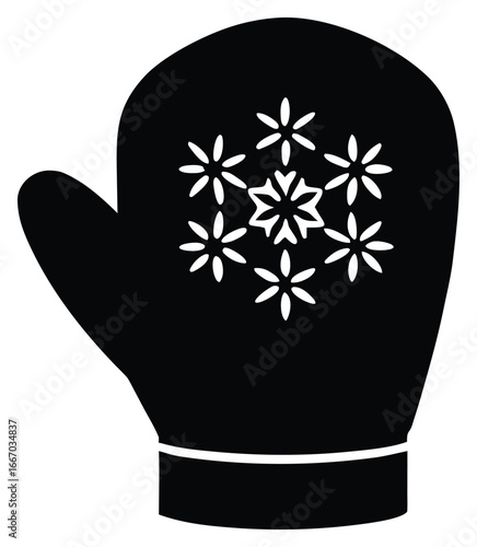 Winter black mitten with snowflake pattern design to keep hands warm