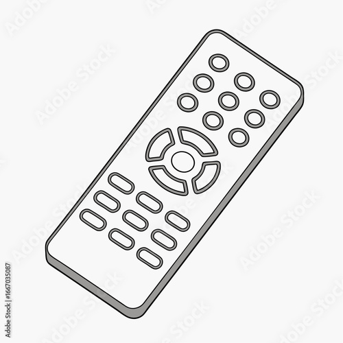 Modern remote control device with multiple buttons on white background