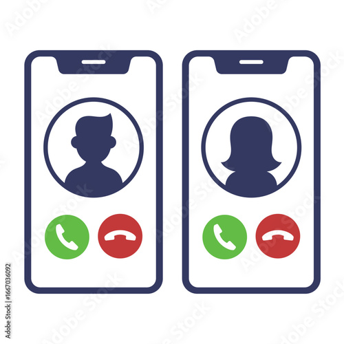 Mobile call screen template With Users illustration
