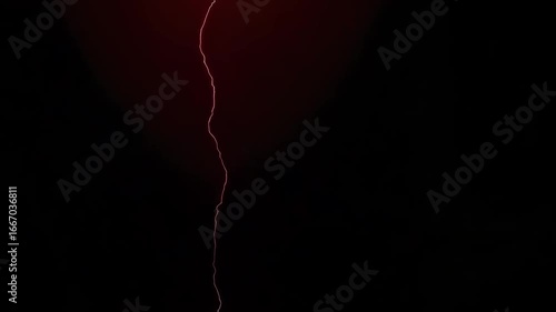 Glowing red lightning storm animation video with electric thunder energy strikes in abstract cosmic 4k motion background design