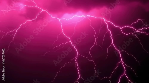 Pink lightning thunderstorm animation with glowing electric strike background effect in digital 4k motion video
