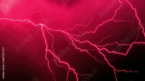 Red lightning strike energy animation with electric thunderstorm background effect in high quality 4k motion video