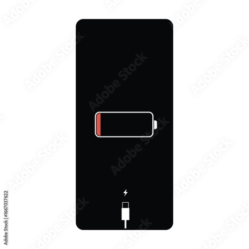 Mobile Phone With Low Battery Sign On Screen