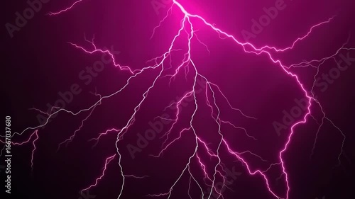 Purple lightning electric thunderstorm strike with glowing storm energy in abstract digital 4k animation video