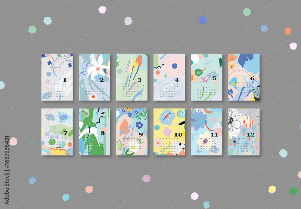 2026 Calendar With Organic Shapes Layout Stock Template | Adobe Stock