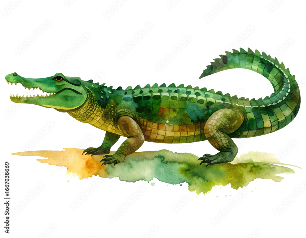 Obraz premium Cartoon Style Friendly Crocodile Smiling with Big Eyes, Isolated PNG