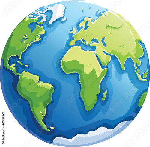 Cute Cartoon Earth with Green Continents and Blue Oceans