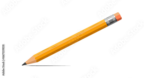 Realistic yellow pencil with eraser on white background