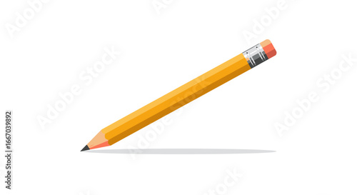 Realistic yellow pencil on white background with shadow