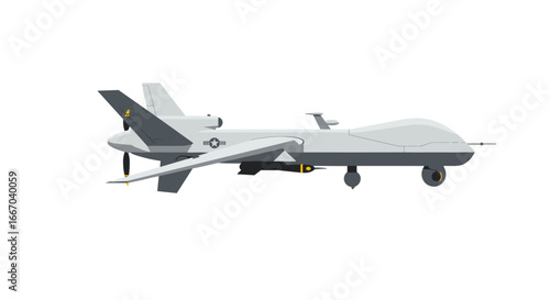 Modern military drone side view in flat design vector