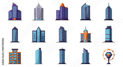 Modern city skyline: diverse high rise and contemporary building designs