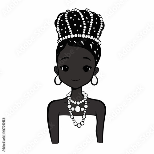 Illustration of a black girl with a pearl crown.  