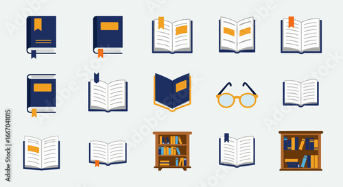 Books and reading icons: education and literature set in modern flat design