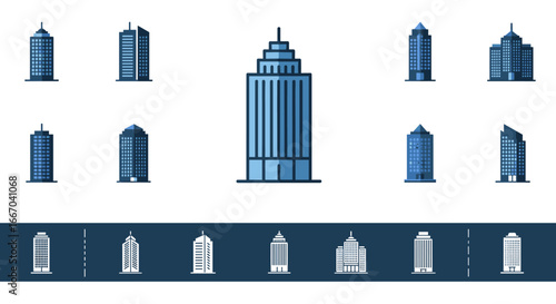 Modern skyscrapers collection in flat minimalist style