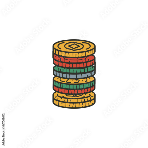 Stacked colorful casino chips in various colors  