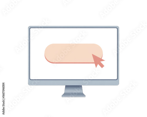 Computer monitor displaying a clickable button with a cursor