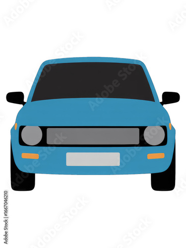 Front view of a blue vintage car isolated on transparent background