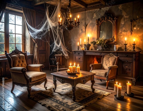 Wallpaper Mural Gothic Room with Candles, and Halloween Decor. Torontodigital.ca
