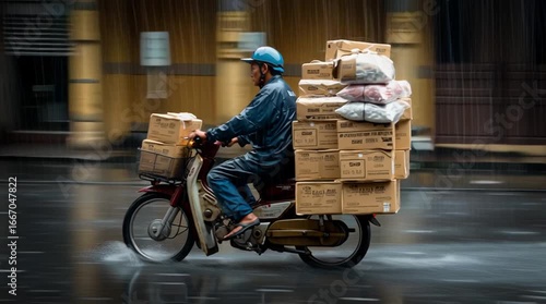 An old delivery man drove his motorbike with much packages generative ai