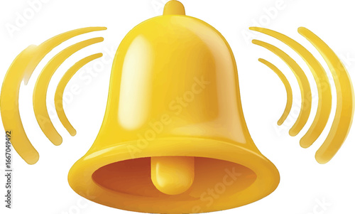 Vibrant Yellow Bell with Sound Waves on a White Background ringing
