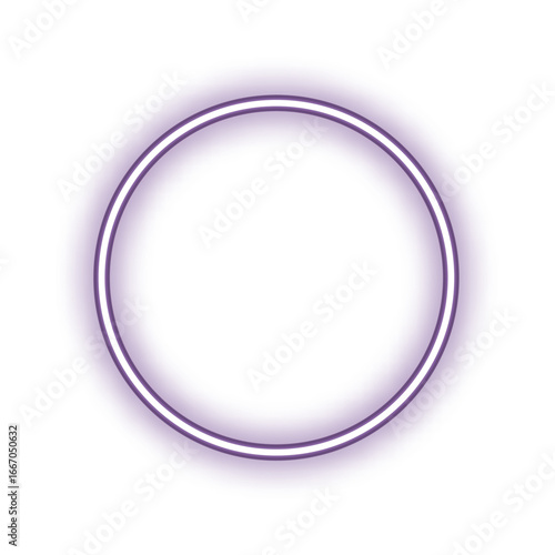 Purple neon glowing circle frame, graphic design element.