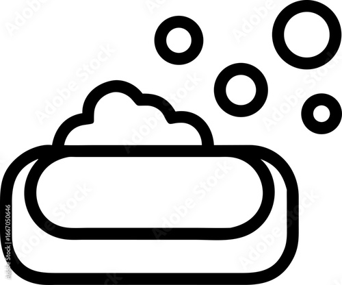 Clean soap bar with gentle bubbles on white background