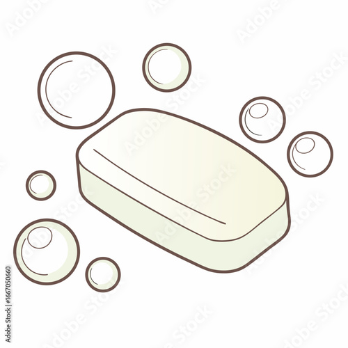 Clean soap bar with gentle bubbles on white background