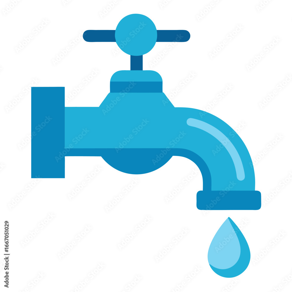 Clean water faucet with a single droplet on white background Clean water faucet with a single droplet on white background