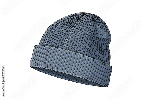 Stylish, textured beanie in a muted grey tone, angled, and presented against a dark background.