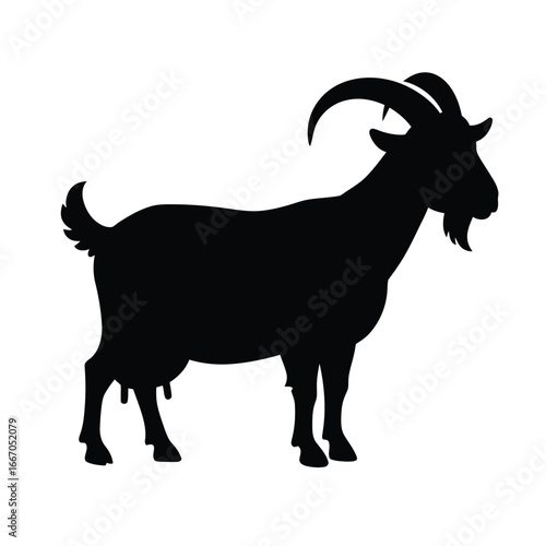Silhouette of a majestic goat standing proudly in profile view on a white background