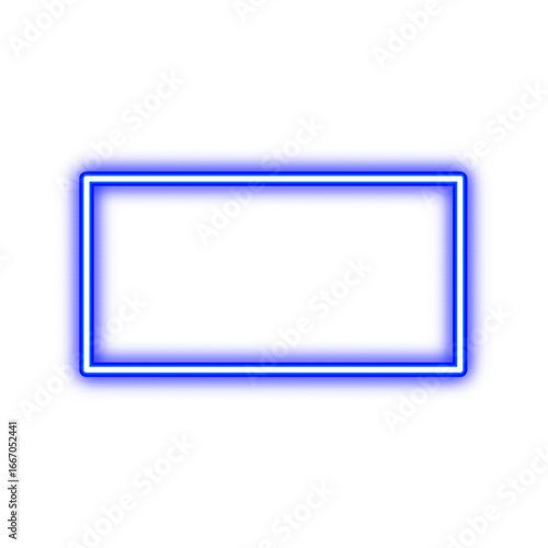 Create a descriptive title (>=6 words, <=180 chars, no keyword lists).     *   "Bright blue neon glowing rectangular frame on a clean white background, perfe...