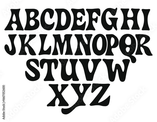 Alphabet Letters in a Groovy, Psychedelic Font Style