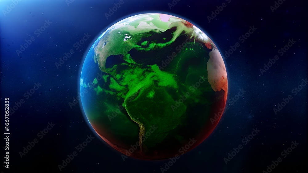 Obraz premium Luminous Earth Globe in Cosmic Space with Green Continents