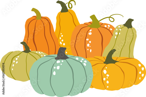 Autumn Harvest Pumpkins Assortment Illustration