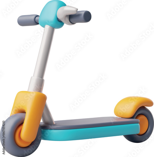 Electric walk scooter 3D cartoon plastic style vector icon, Eco urban transport, volume two-wheeled transportation toy